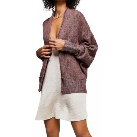 FREE PEOPLE Motions Open Dolman Sleeve Cardigan Sweater Burgundy Womens Size M - Picture 1 of 12